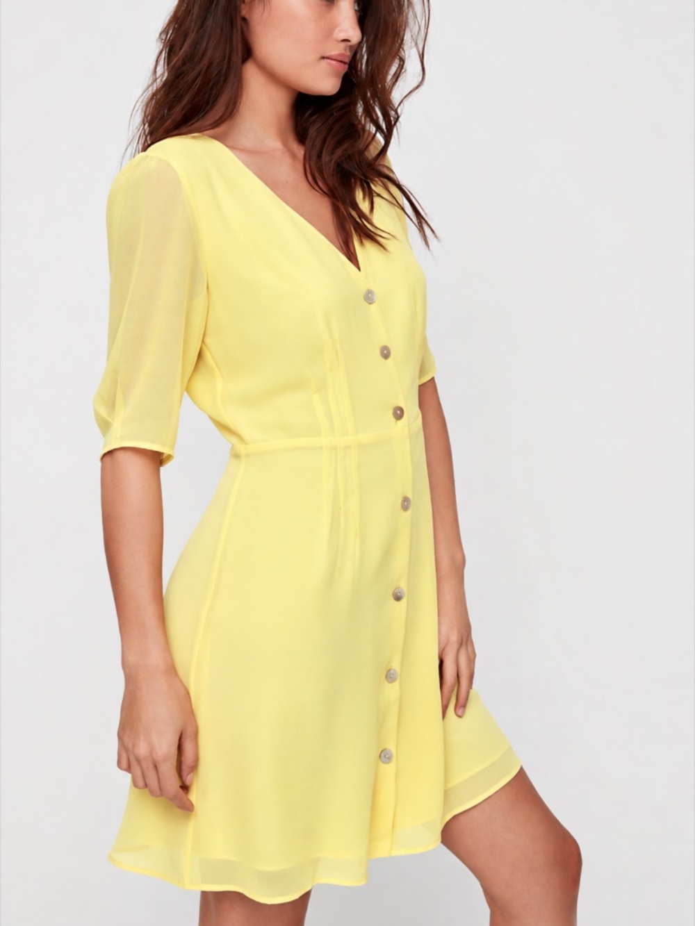 Wilfred Freya Chiffon Button Down Dress Short Sleeve Yellow